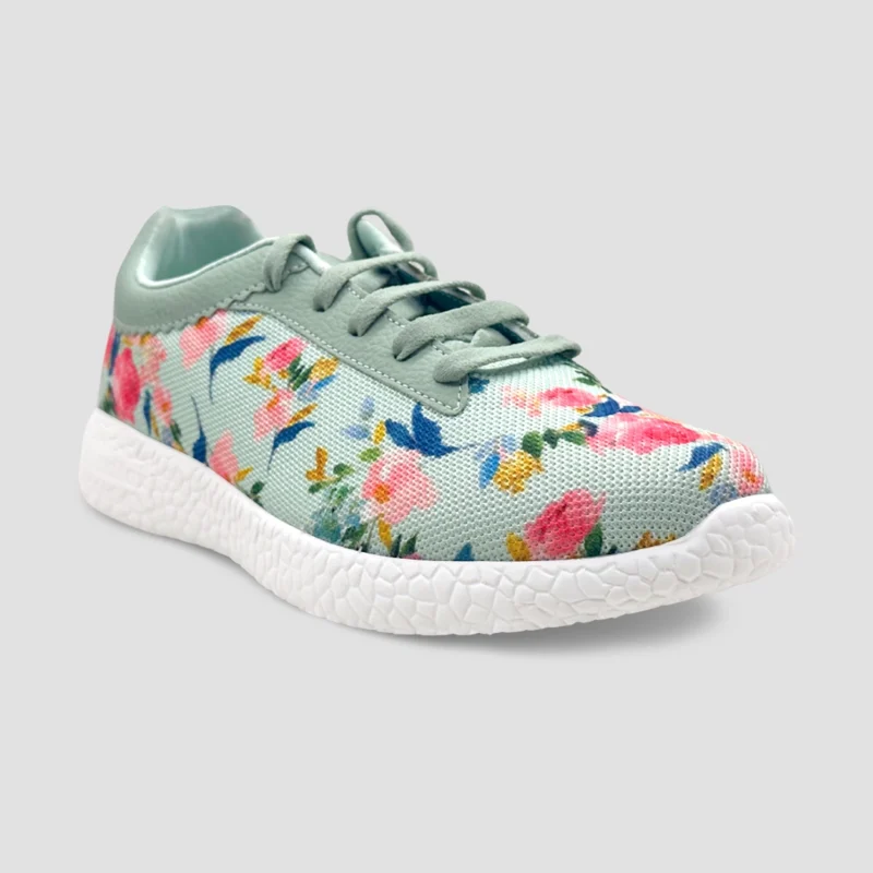 Sea green floral sneakers for women