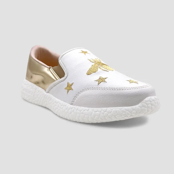 white and gold loafers for girls