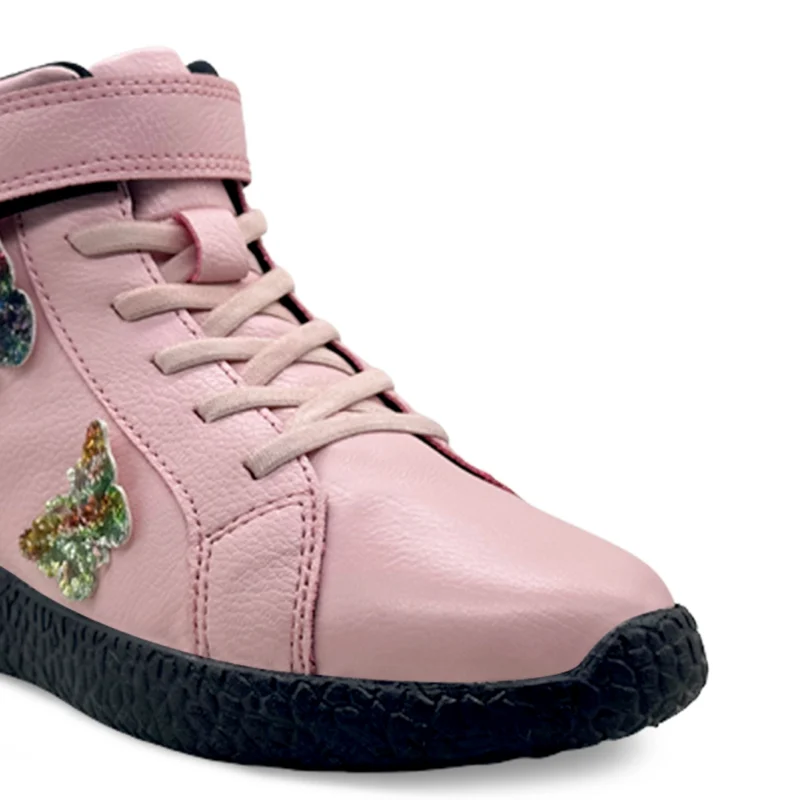 Pink shimmer butterfly High ankle Sneakers for girls