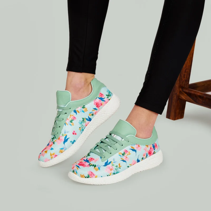 Sea green floral sneakers