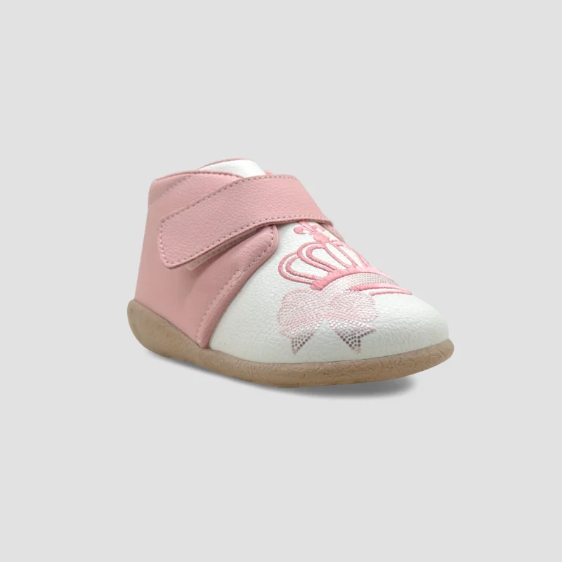 Pink Crown Embroidery - Baby Girls High Top Booties