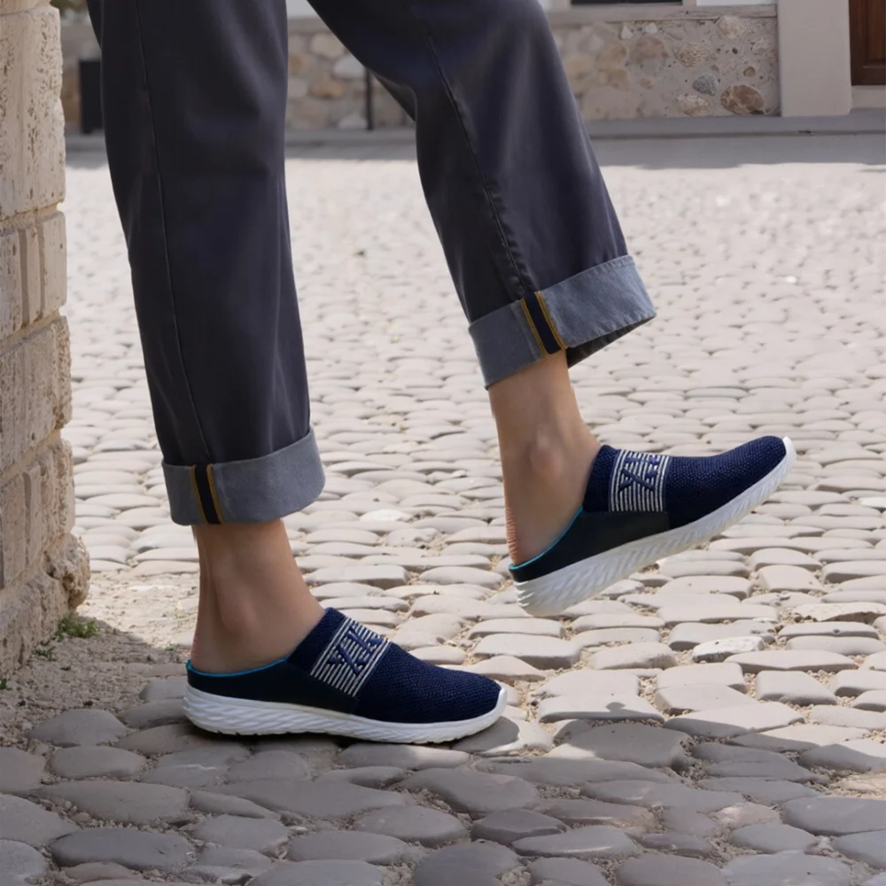 Stride Mules- Navy White Cushioned Mule