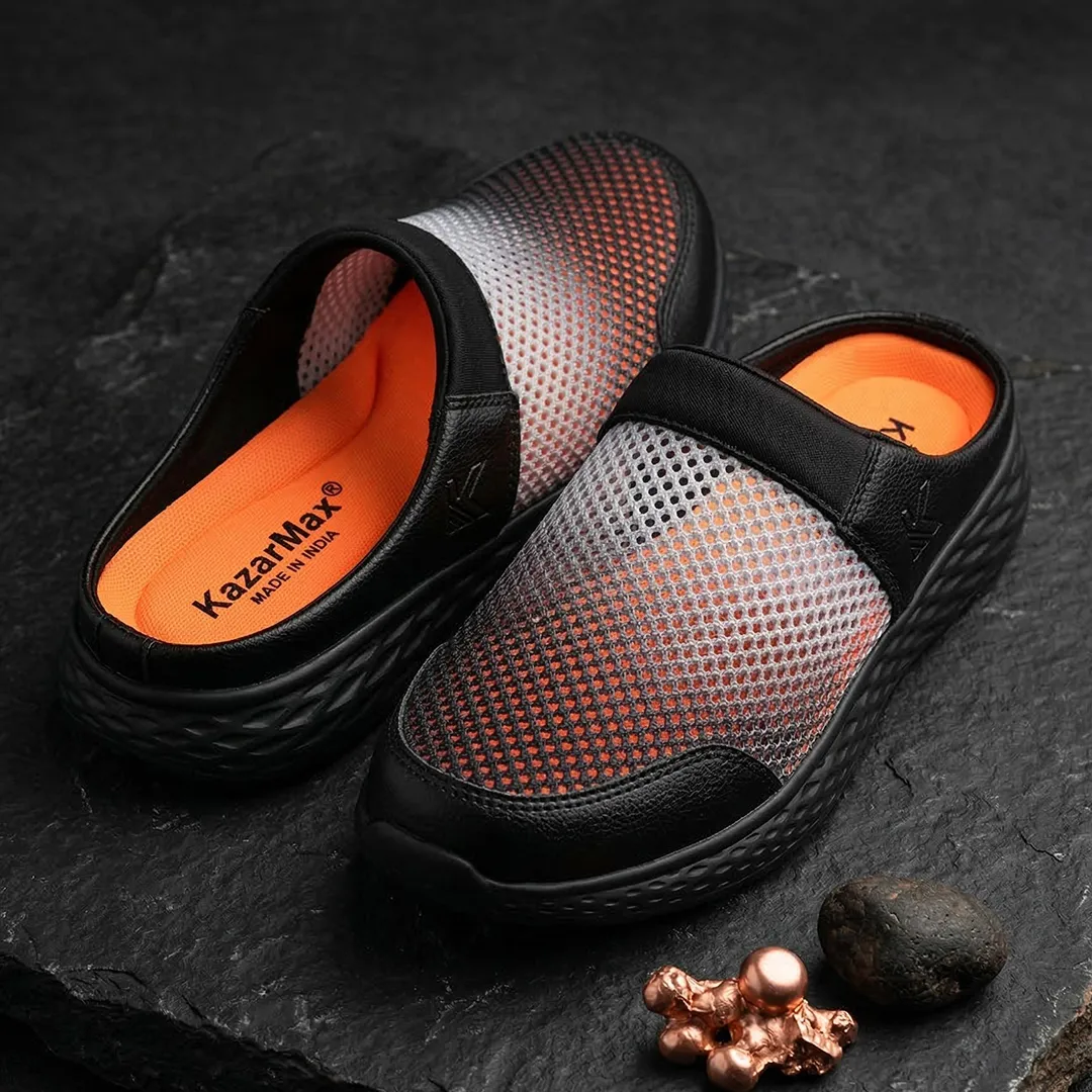 Men's SUMMER BREEZE- Grey Black Cushioned Ombre Mule
