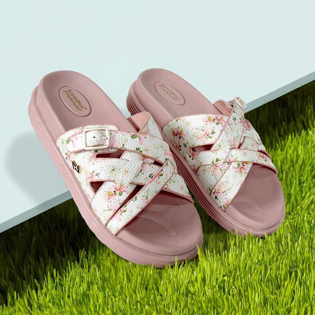Women's Floral Peach Strappy Comfort Slide Sandals