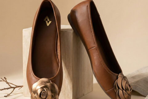 Women’s Zinnia Brown Tan Designer Golden Flower Ballerina Flats