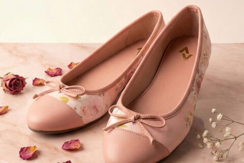 Women’s  Zinnia Peach Printed Bow Detail Ballerina Flats