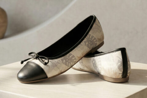 Women’s Zinnia Black Printed Elegant Bow Ballerina Flats