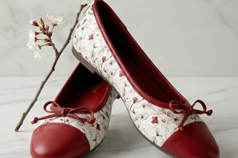 Women’s Zinnia Red Printed Bow Detail Ballerina Flats
