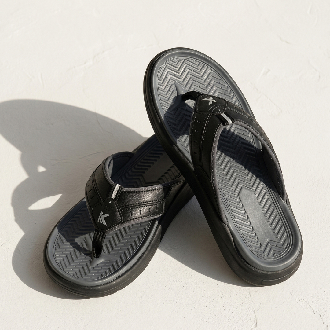 Men's Reacher Black Flip Flops with Contoured Footbed Slipper