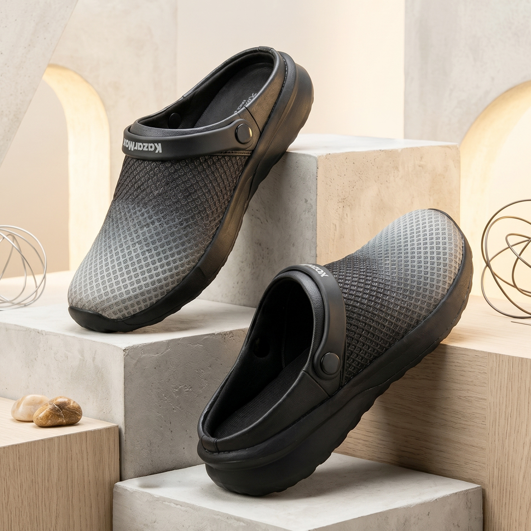Men’s WANDERER Black Grey Ombre Comfort Clogs