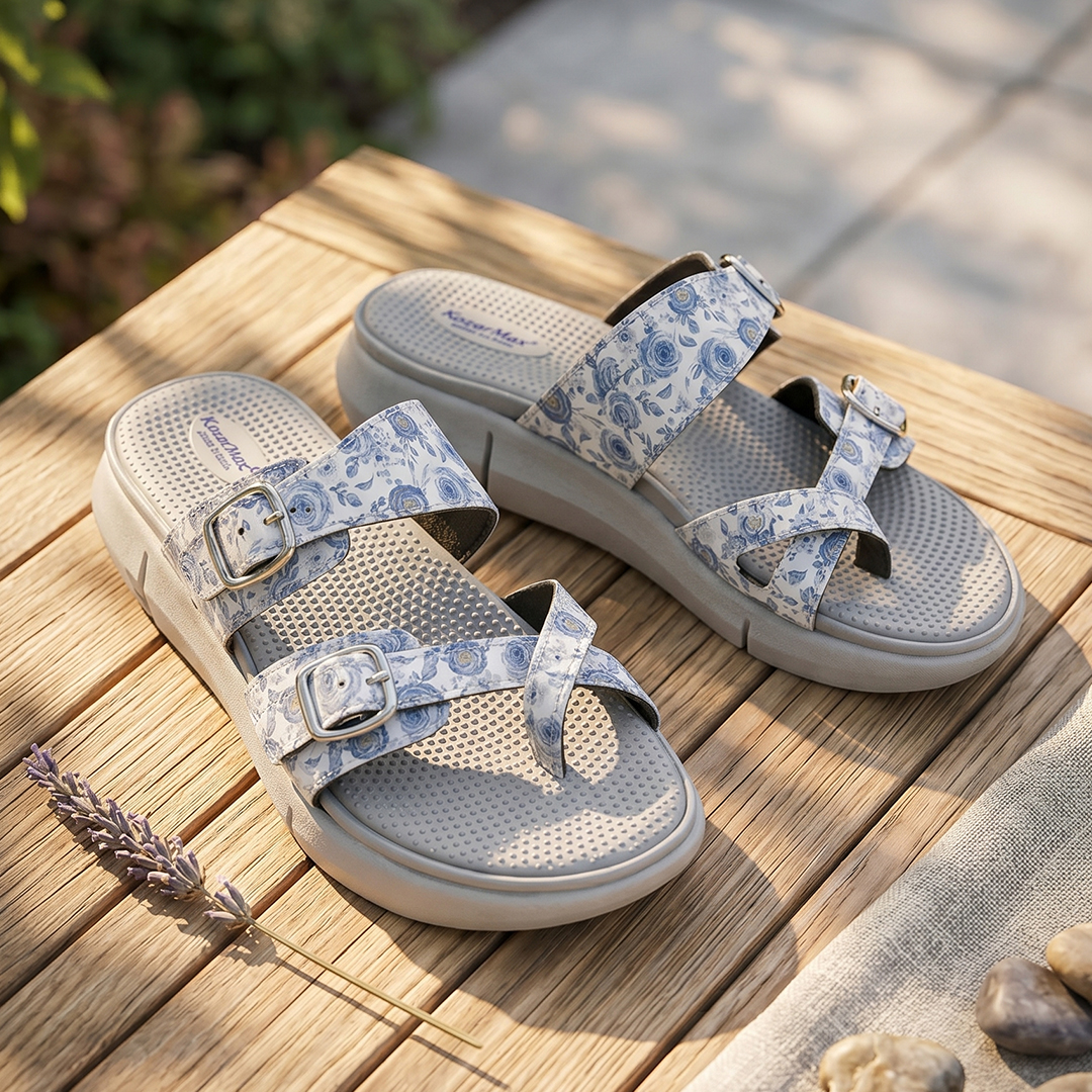 Women’s MAGNOLIA Grey Blue Floral Print Cushioned Sandal