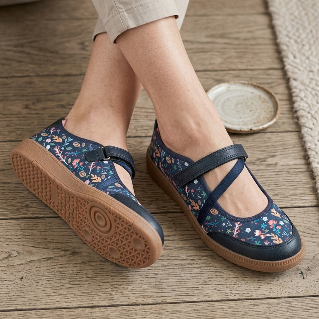 Women’s Aurora Navy Floral Ballerina Cushioned  Mary Jane Shoes