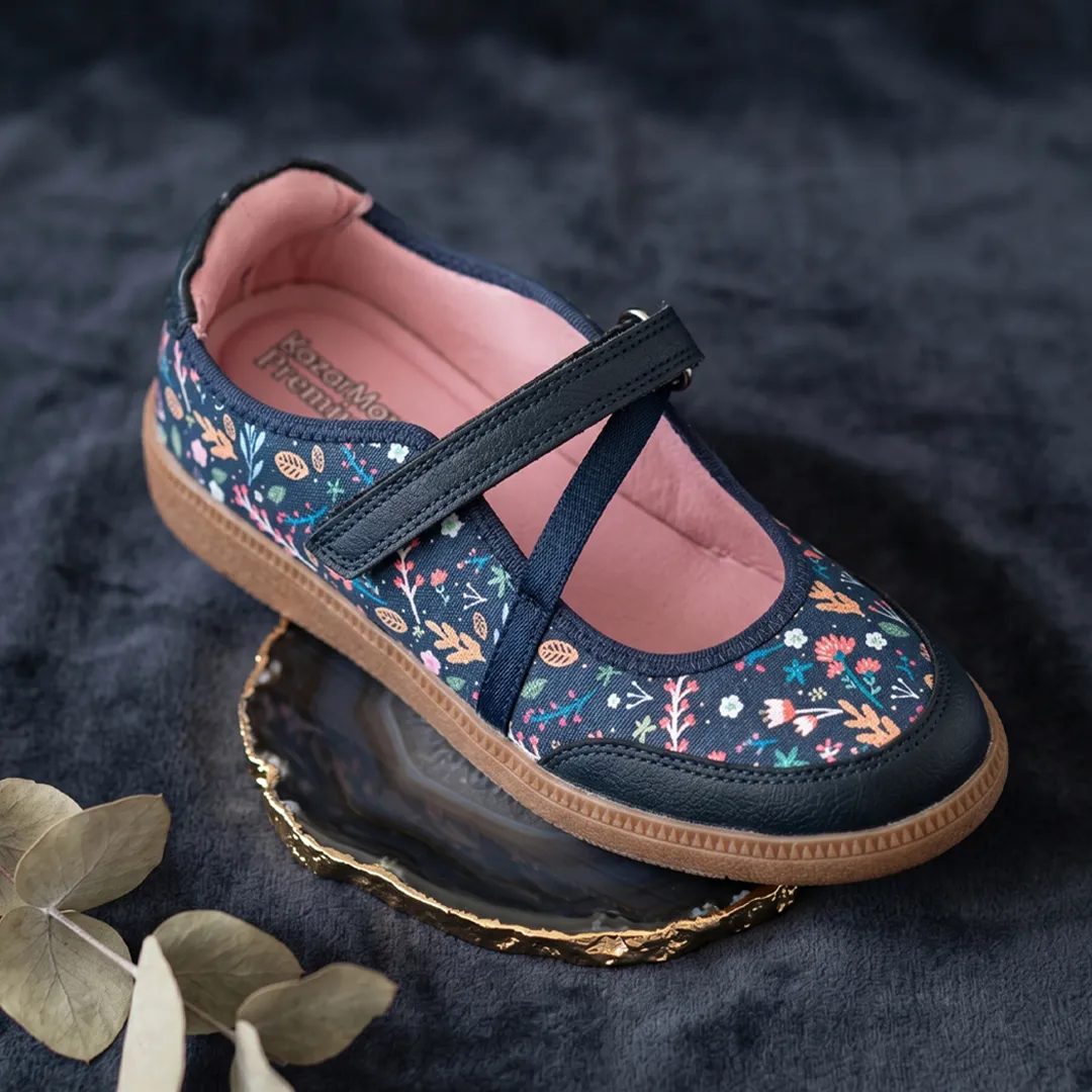 KazarMax Aurora Women's Navy Floral Cushioned Mary Jane Ballerina Shoes