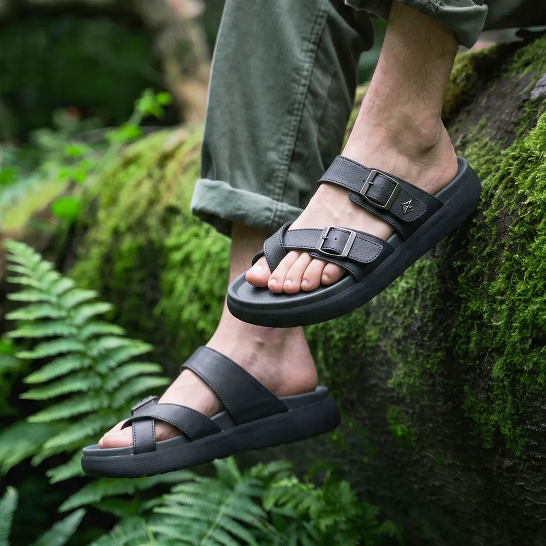 Men's ContourX Grey Cross Thumb Cushioned Footbed Sandal